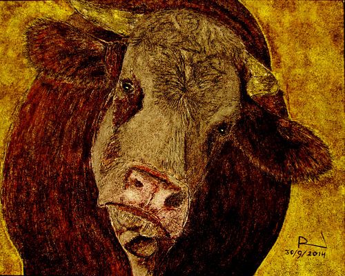 Glasmalerei Curious Cow
