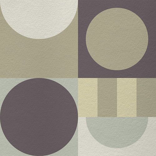 Abstracte geometrische moderne kunst in bruin, groen en beige.