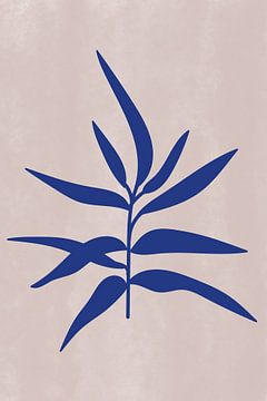 Moderne botanische kunst. Twijg in blauw op oudroze van Dina Dankers