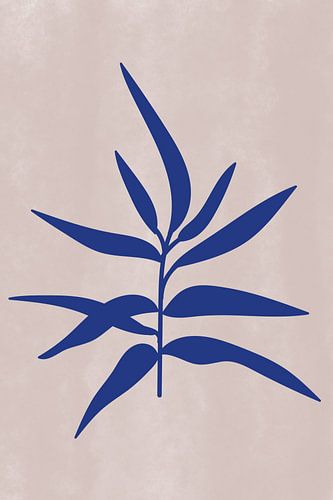 Art botanique moderne. Brindille en bleu sur vieux rose