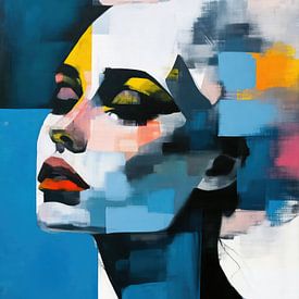 Abstract Portret Blauw Geel van De Mooiste Kunst