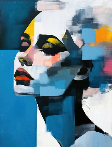 Abstract Portret Blauw Geel