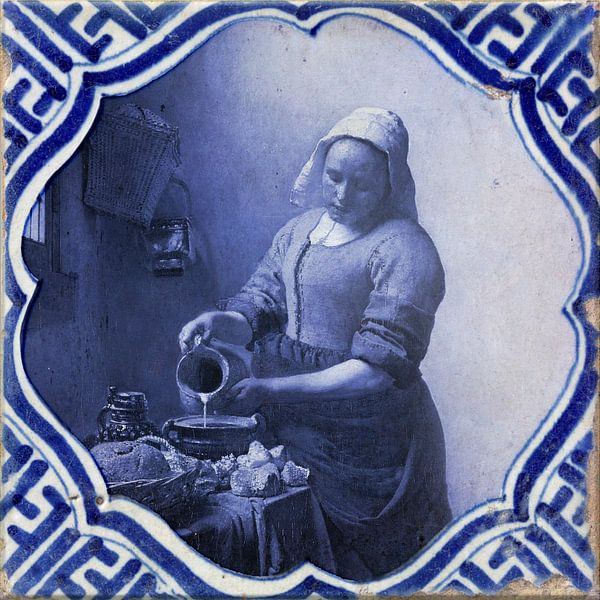 Delft blue tile the milk girl by Fine Art Flower - Artist Sander van Laar