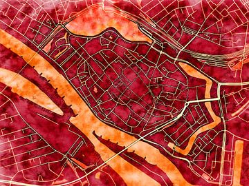 Map of Deventer centrum with the style 'Amber Autumn' by Maporia