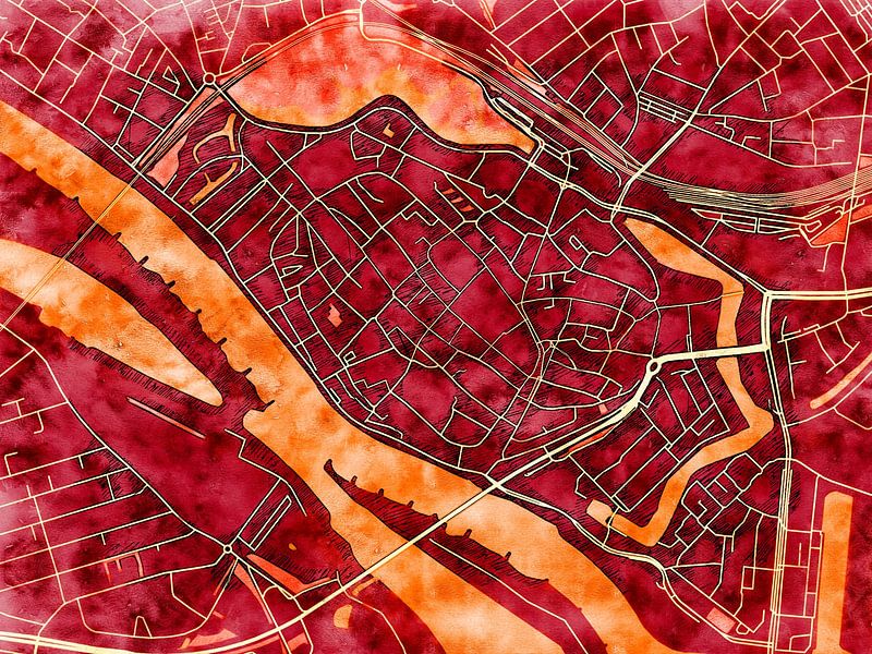 Karte von Deventer centrum im stil 'Amber Autumn' von Maporia