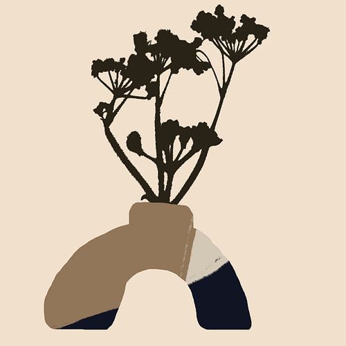 Bloem in vaas. Boho Retro Abstract stilleven nr. 9