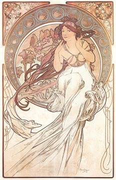 Kunst: Muziek  - Art Nouveau Schilderij Mucha Jugendstil
