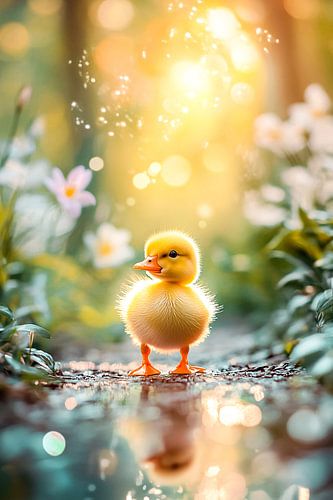 Schattig kuiken in zonlicht