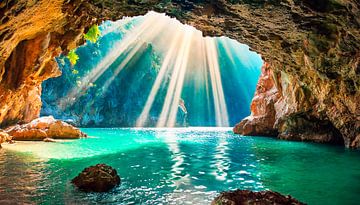 Grotte avec rayons de soleil sur Mustafa Kurnaz