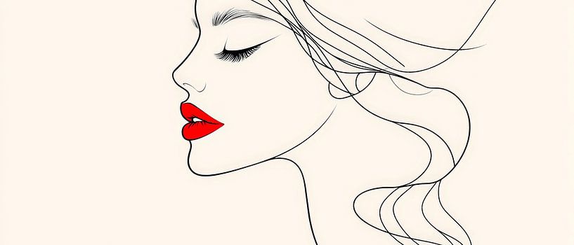 Elegant profiel van een vrouw met rode lippen van Poster Art Shop