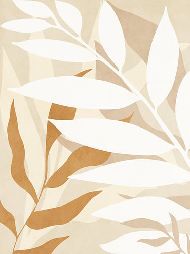 Contemporary tropical floral and botanical art in earth tones