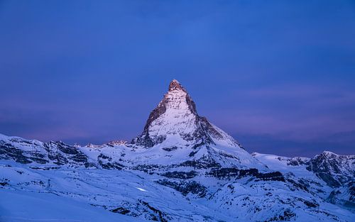 Matterhorn bij Zermatt - blauw uur - de dag ontwaakt