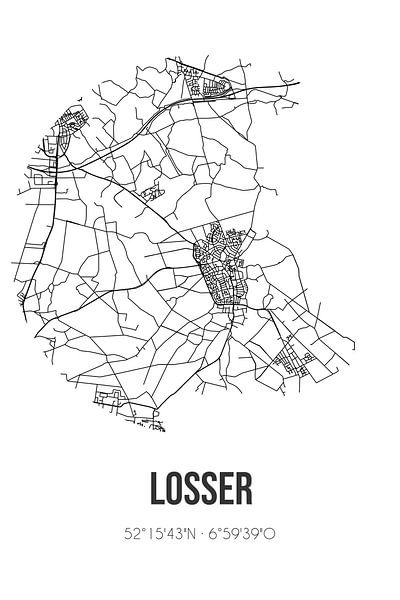 Losser (Overijssel) | Landkaart | Zwart-wit van Stad & Wand