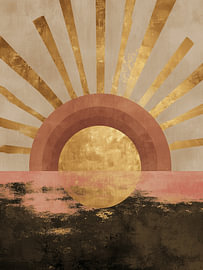 soleil | Soleil doré au-dessus de la mer sur Collection Moderne