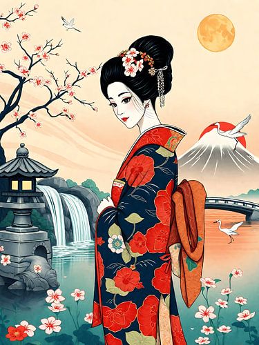 Geisha Ukiyo-e van Jolique Arte