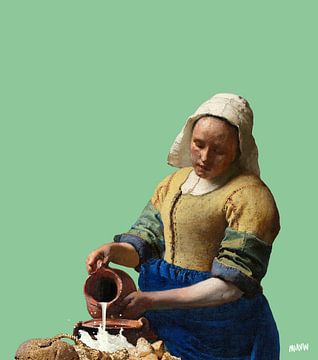 Vermeer Milkmaid as Milk Spilling Girl - pop art green