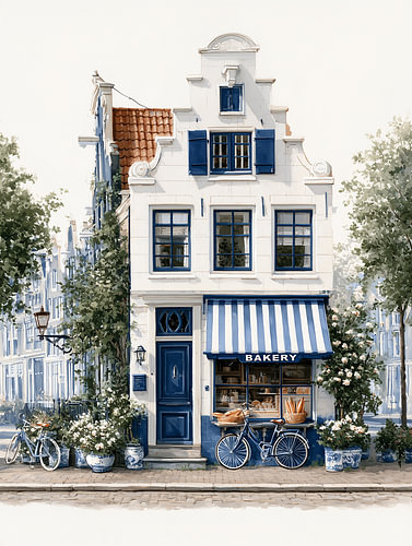 eine altmodische kleine Bäckerei in einem Amsterdamer Treppengiebelhaus
