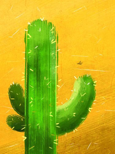 Cactus on the Desert Storm - Minimalist Illustration