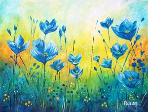 Fleurs bleues à la lumière