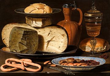 Stillleben mit Käse, Mandeln und Brezeln, Clara Peeters