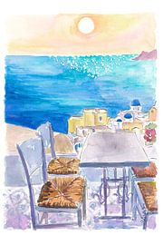 Table avec vue à Santorin Oia vous attend dans la mer Égée