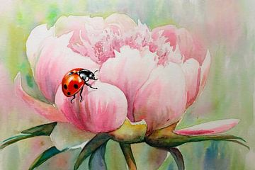 Lieveheersbeestje op roze bloem van Art & Soul Creations