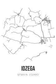 Idzega (Fryslan) | Carte | Noir et blanc sur Affiches de lieux