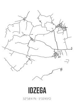 Idzega (Fryslan) | Landkaart | Zwart-wit van Rezona