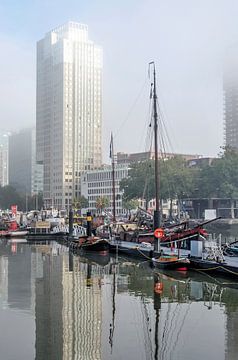 Rotterdam, Leuvehaven in de mist van Frans Blok