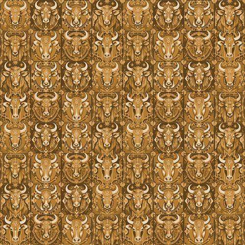 Carreau design en céramique avec des vaches, de l'or, de l'ocre