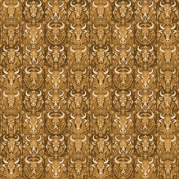 Tile design ceramic with cows, gold, ochre by Wilfried van Dokkumburg