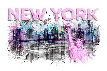 Modern Art NEW YORK CITY Skyline Spatten | roze van Melanie Viola