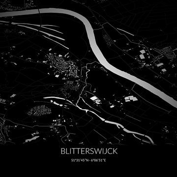 Carte en noir et blanc de Blitterswijck, Limbourg. sur Rezona