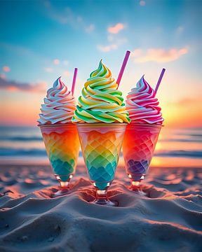 Creatieve ijscreaties op het strand van Jean Pierre