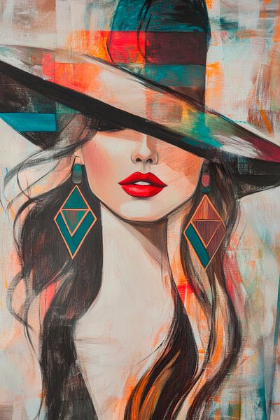 Femme fatale with hat and red lips by Poster Art Shop