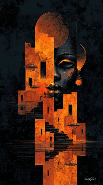africain-noir-doré-orange par Gelissen Artworks