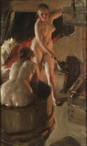 Anders Zorn - Mädchen aus Dalarna beim Baden (1906)