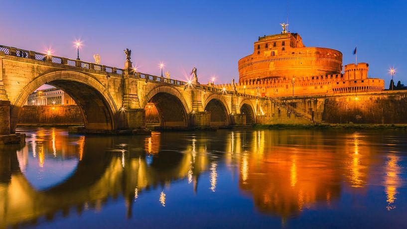 Sunset San Angelo Bridge and Castel Sant Angelo by Henk Meijer Photography
