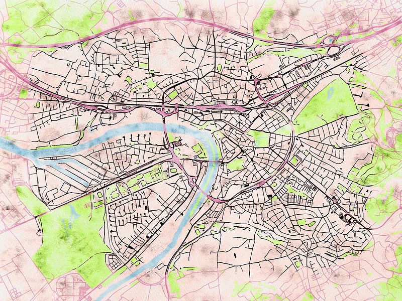 Map of Aschaffenburg with the style 'Soothing Spring' by Maporia