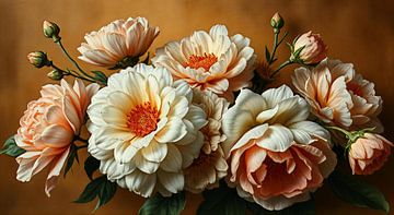 einen Strauß aus warmfarbenen Pfingstrosen. von J.a Dijkstra
