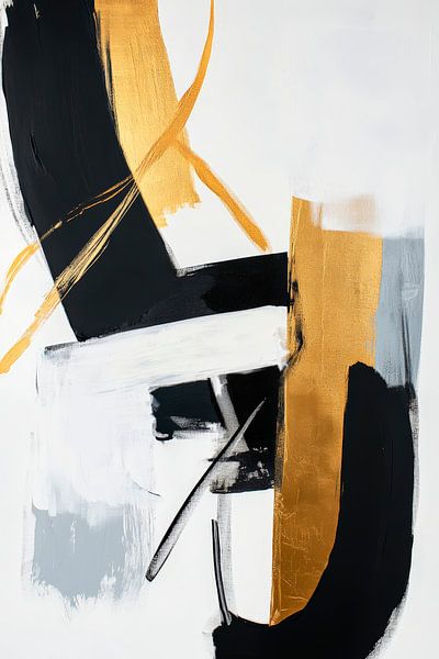 Abstrakte Komposition in Schwarz-Gold von Poster Art Shop