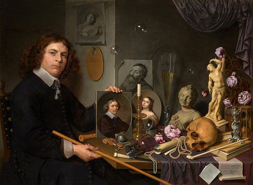 Vanitas-stilleven met portret van een jonge schilder, David Bailly