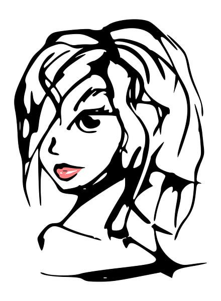 Illustratie zwart wit en rood - portret vrouw van Emiel de Lange