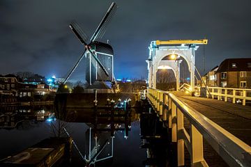 Molen De Put in leiden in de avond