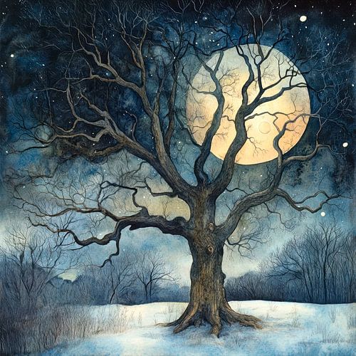 Oude eik in de winter