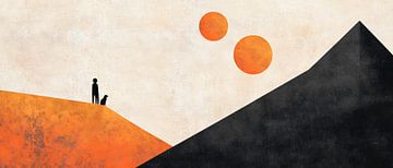 Hiker and dog under two suns by Poster Art Shop