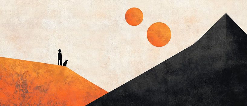 Wanderer und Hund unter zwei Sonnen von Poster Art Shop