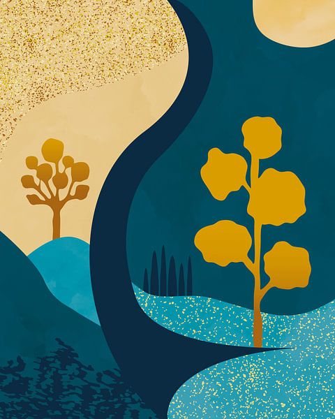 Abstract landschap bij dag en nacht van Tanja Udelhofen
