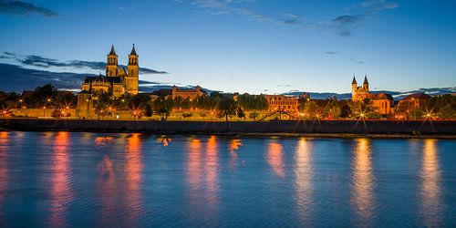 Magdeburg Elbe panorama bij nacht