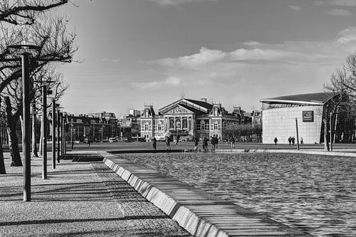 Museumplein Van Gogh Museum Concertgebouw Amsterdam Winter Zwart-Wit